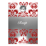 RED  AND WHITE DAMASK GEM STONE MONOGRAM INVITATION
