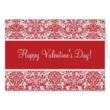Red and White Damask Valentine's Day Card