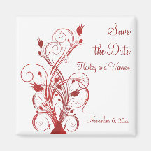 Red and White Floral Save the Date Magnet