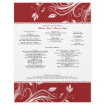 Red and White Floral Swirls Wedding Program Letterhead Design