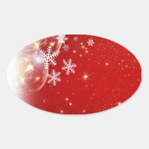 Red and White Holiday Christmas Bauble Design Oval Stickers