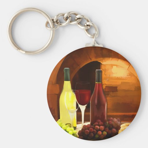 Red and White in the Cellar Keychains