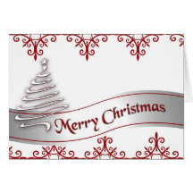 Red and White Marry Christmas Ribbon card