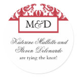 Red and White Monogram Wedding Stickers