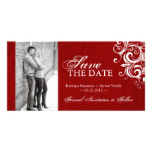 Red and White Photo Save The Date Invitation Photo Greeting Card