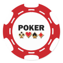 RED AND WHITE POKER CHIP ROUND STICKERS