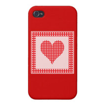 Red and White Polka Dot Heart Pattern iPhone 4 Cases
