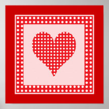 Red and White Polka Dot Heart Pattern Posters