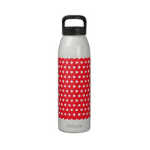 Red and White Polka Dot Pattern. Spotty. Water Bottles