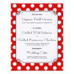 Red and White Polka Dot Reception Dinner Menu Personalized Invites