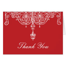 Red and White Scrollwork Thank You Note Card