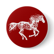 Red and White Snowflake Christmas Horse Pin
