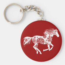 Red and White Snowflake Christmas Horse Key Chains