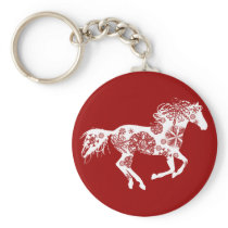 Red and White Snowflake Christmas Horse Key Chains