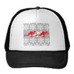 Red and white speed skaters hats