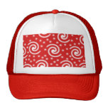 Red and white spiral pattern. hats