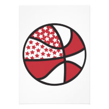 red and white stars basketball personalized invite