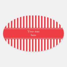 Red and White Stripes Pattern Oval Stickers