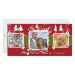 Red and White Swirly Frame Holiday Family Photo Picture Card