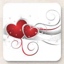 Red and White Swoosh Hearts Drink Coasters