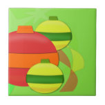 Red and Yellow Glass Bulb Christmas Tree Ornament Tile