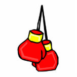 red and yellow hanging boxing gloves photo sculptures