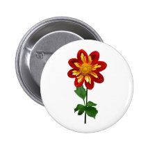 Red and Yellow Single Dahlia Pinback Buttons