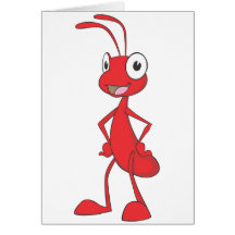 Red Ant Standing Arms on Waist Cartoon Shirt Greeting Card