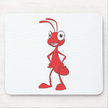 Red Ant Standing Arms on Waist Cartoon Shirt Mousepad