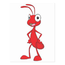 Red Ant Standing Arms on Waist Cartoon Shirt Post Card