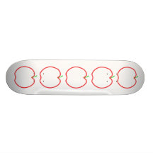 Red Apple Outline. White centre, Green stem. Skateboard