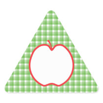 Red Apple. With Green and White Check Background. Triangle Sticker