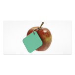 Red apple with green tag personalized photo card