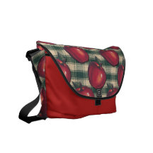 Red  Apples Green Plaid Commuter Bag
