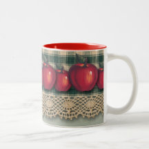 Red  Apples Green Plaid Mugs