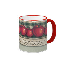 Red  Apples Green Plaid Mugs