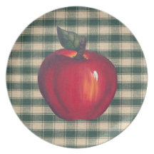 Red  Apples Green Plaid Party Plates