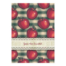 Red  Apples Green Plaid Personalized Invite