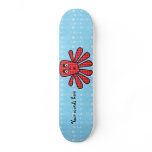 Red argyle octopus on blue bubbles skate board