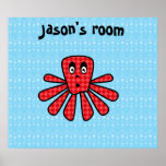 Red argyle octopus poster on blue