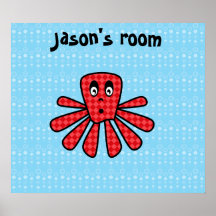 Red argyle octopus poster on blue