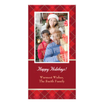 Red argyle single photo picture card