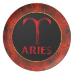 Red Aries Horoscope Symbol Plate