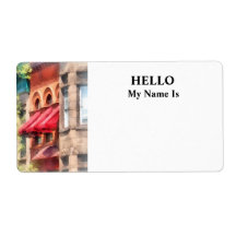 Red Awnings on Brownstone Hoboken NJ Shipping Label