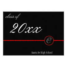 Red Bar Monogram Photo Graduation Party Invitation