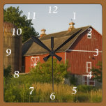Red Barn and Silo Square Clock wall clocks