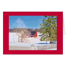 Red Barn behind Fence on "National Pike" Greeting Cards