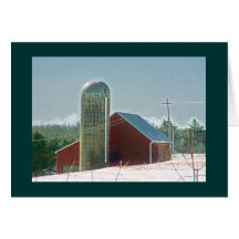Red Barn & Silo in Snow Cards