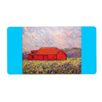 red barn wildflowers art labels