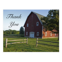 Red Barn with Fence Thank You Post Cards